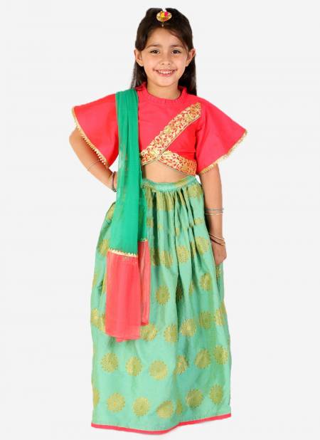Peach And Green Colour KID1 Neveli Fancy Festive Wear Girls Lehenga Choli Collection K22EG130PCGR